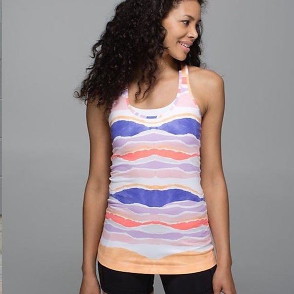 Lululemon Cool Racerback Beacher Stripe Iris Flower Athletic Workout Tank Top - Picture 1 of 6